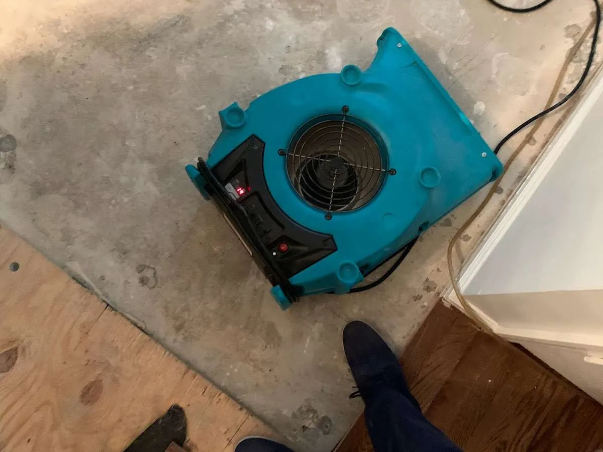 Air mover drying subfloor during Leak Detection & Repair in Grove City